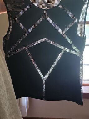 Black Mesh Geometric Accent Tank Top
